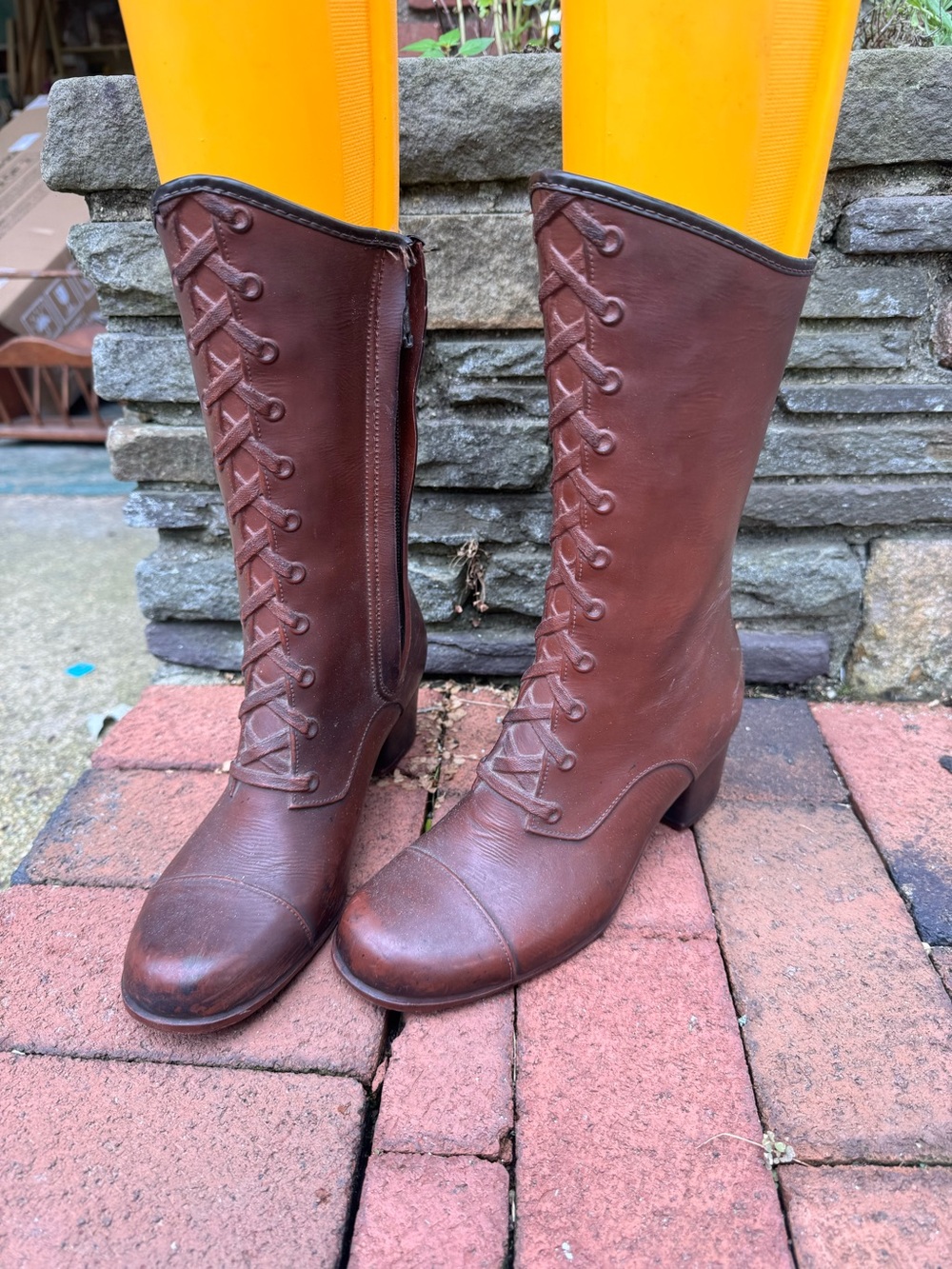 Women's Brown Lined Molded Rubber Victorian Boot-style Galoshes